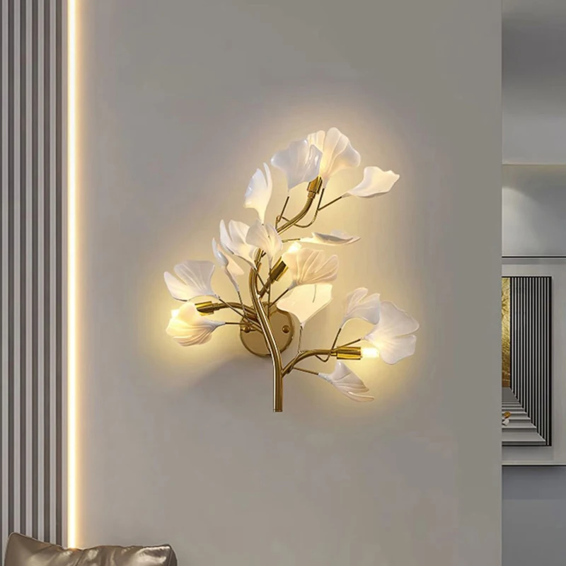 

Ginkgo Leaf Wall Lamp Bedroom Bedside Modern Simple And Creative Wall Light Living Room Balcony Staircase Corridor Wall Lamp