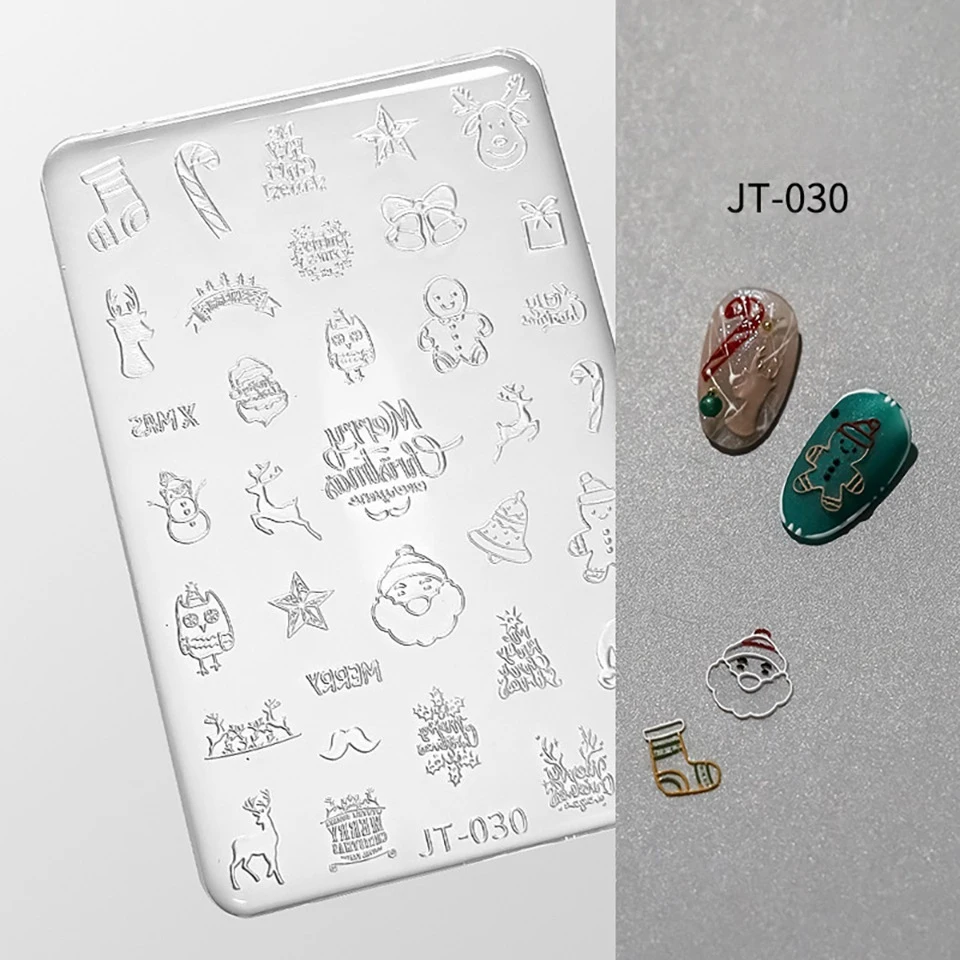 3D 실리콘 네일 조각 금형 산타 눈송이 겨울 금형 스탬핑 디자인 젤 스텐실 DIY 매니큐어 액세서리 도구