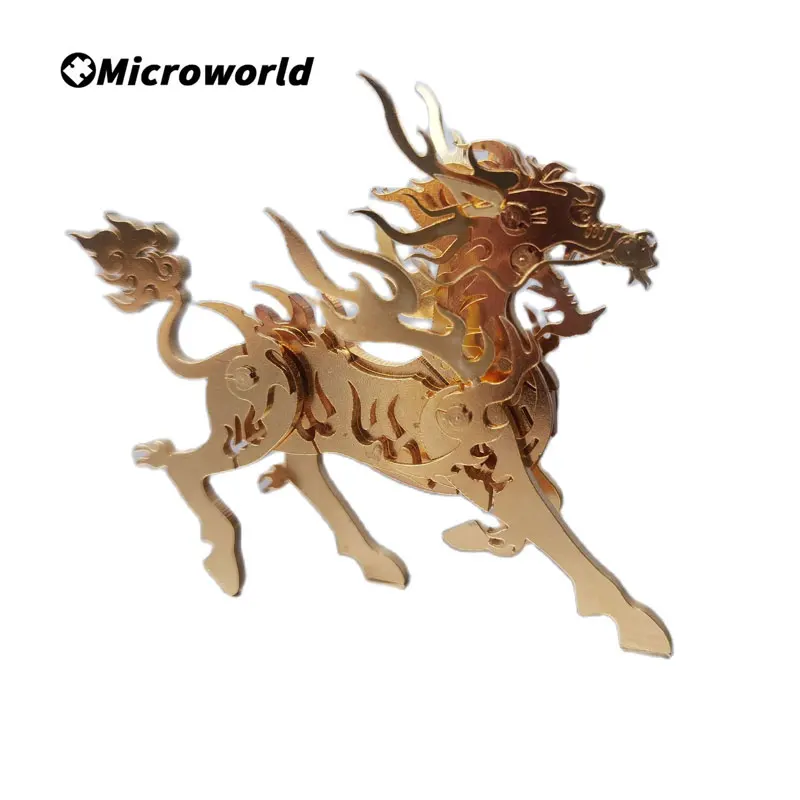 Microworld 3D metalowe puzzle ze zwierzętami złota stal Warcraft instrukcja DIY zmontowane puzzle zabawki boże narodzenie do dekoracji wnętrz