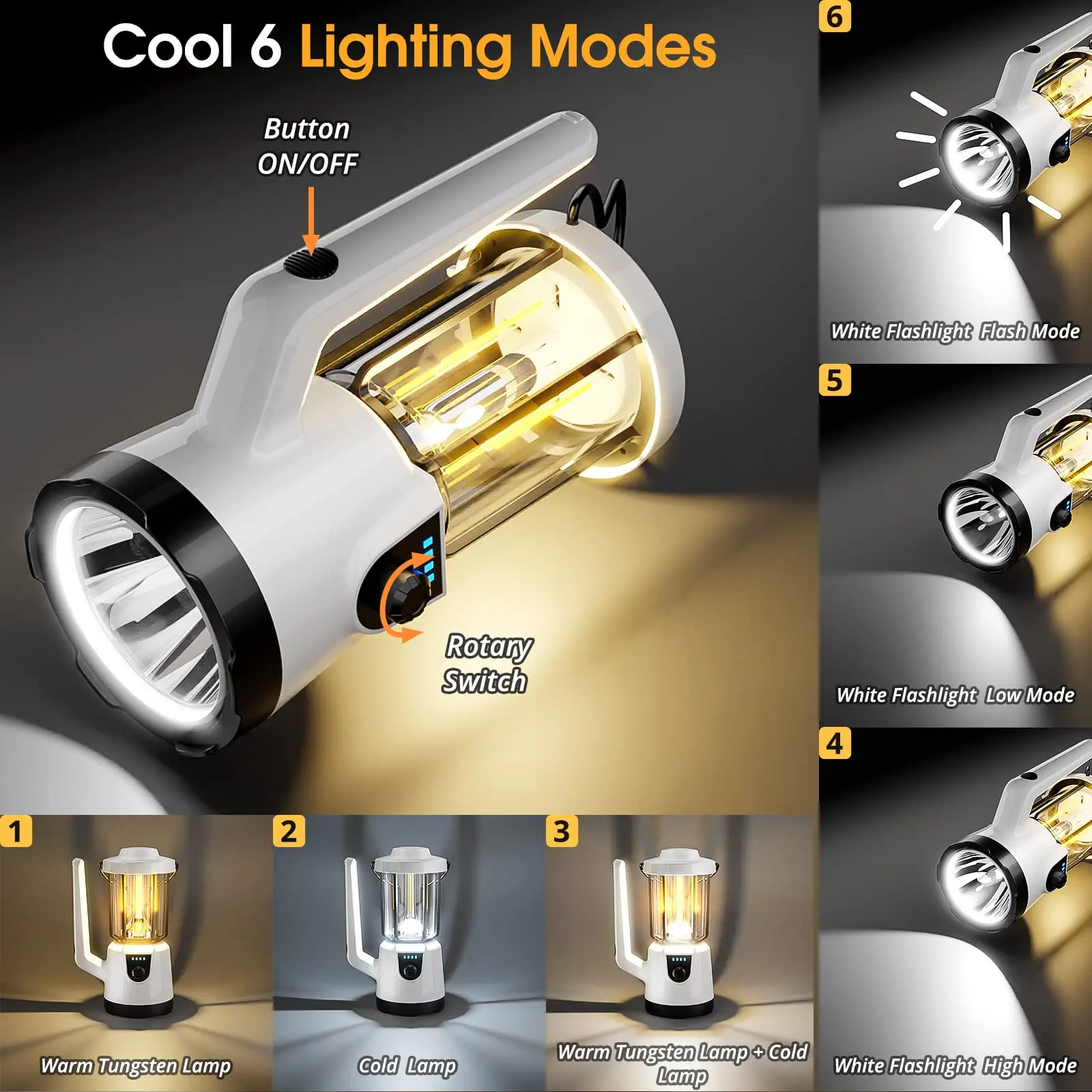 1200LM 6 Light Modes Camping Light Rechargeable Portable Waterproof Rechargeable Battery Lanterns for Emergency Fishing Lanterna