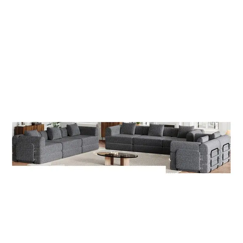 أريكة سرير شانيل قابلة للتحويل مكونة من 8 مقاعد مع جيوب تخزين جانبية، تصميم قابل للطي لغرفة المعيشة وغرفة النوم والدراسة، سجادة