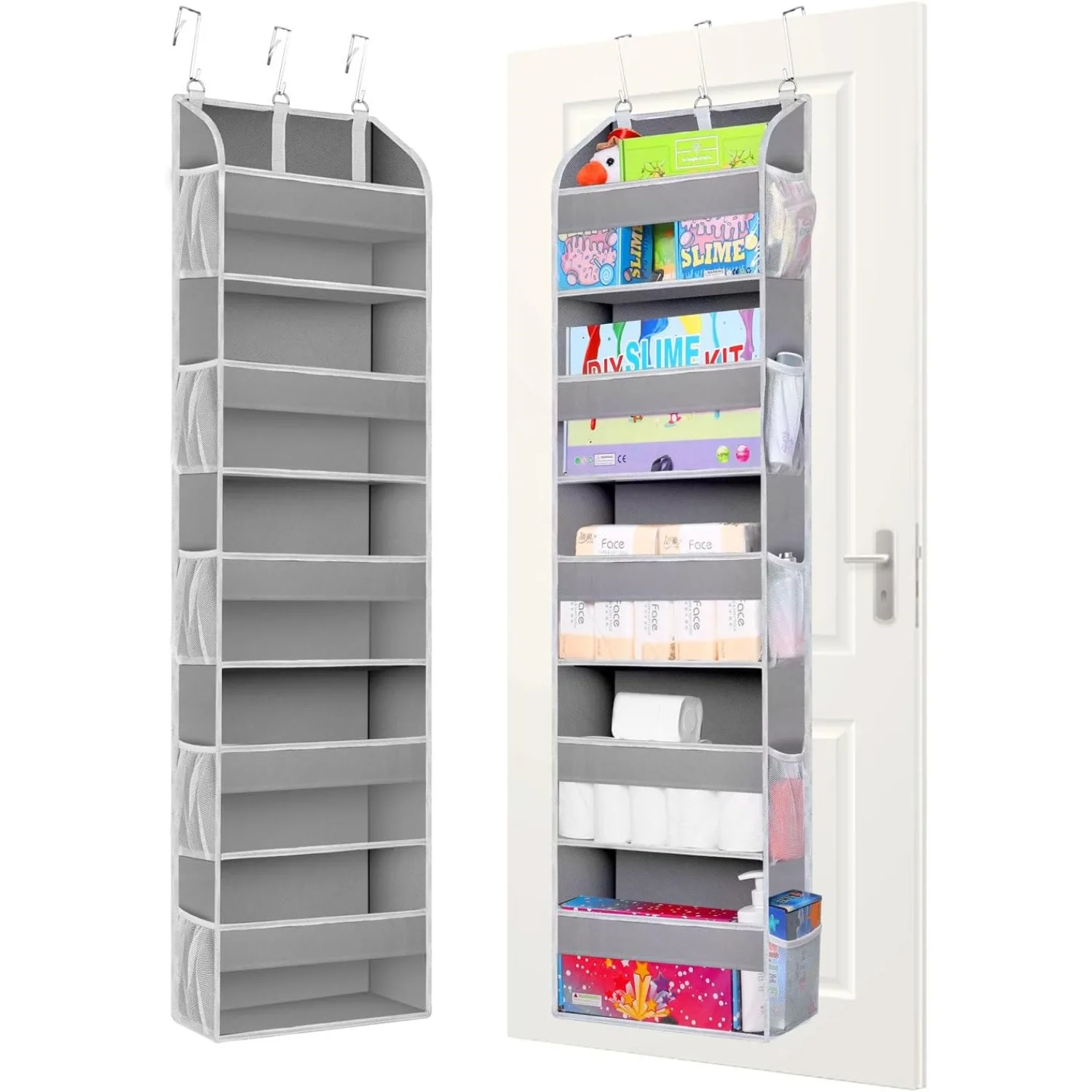 

2 Pack Over The Door Storage Organizer with 5 Pockets 10 Mesh Side Pockets, 44 lbs Weight Capacity Door Hanging Organizers