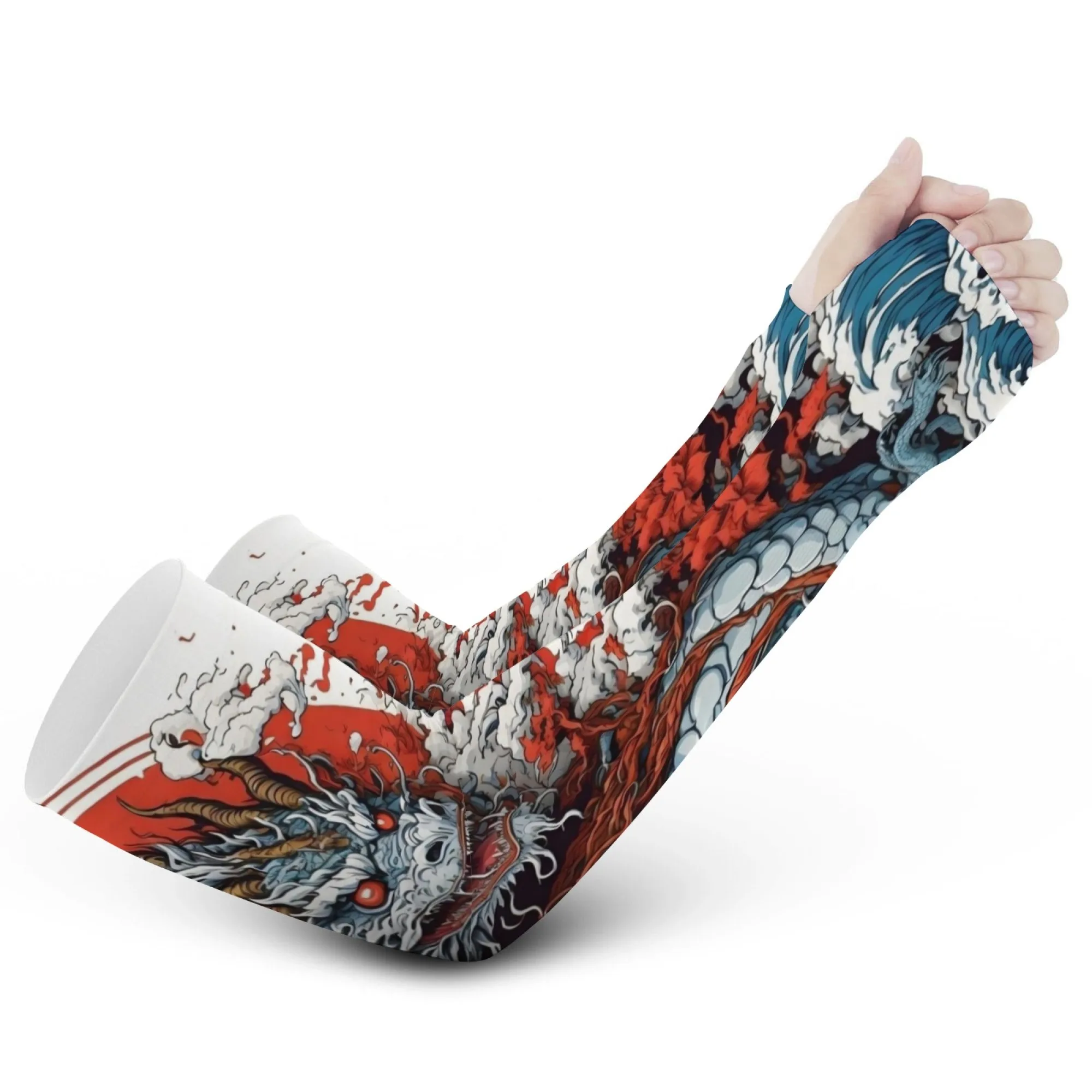 Novel dragon print men's sports outdoor sun protection breathable ice silk cool compression sleeves fishing golf cycling running