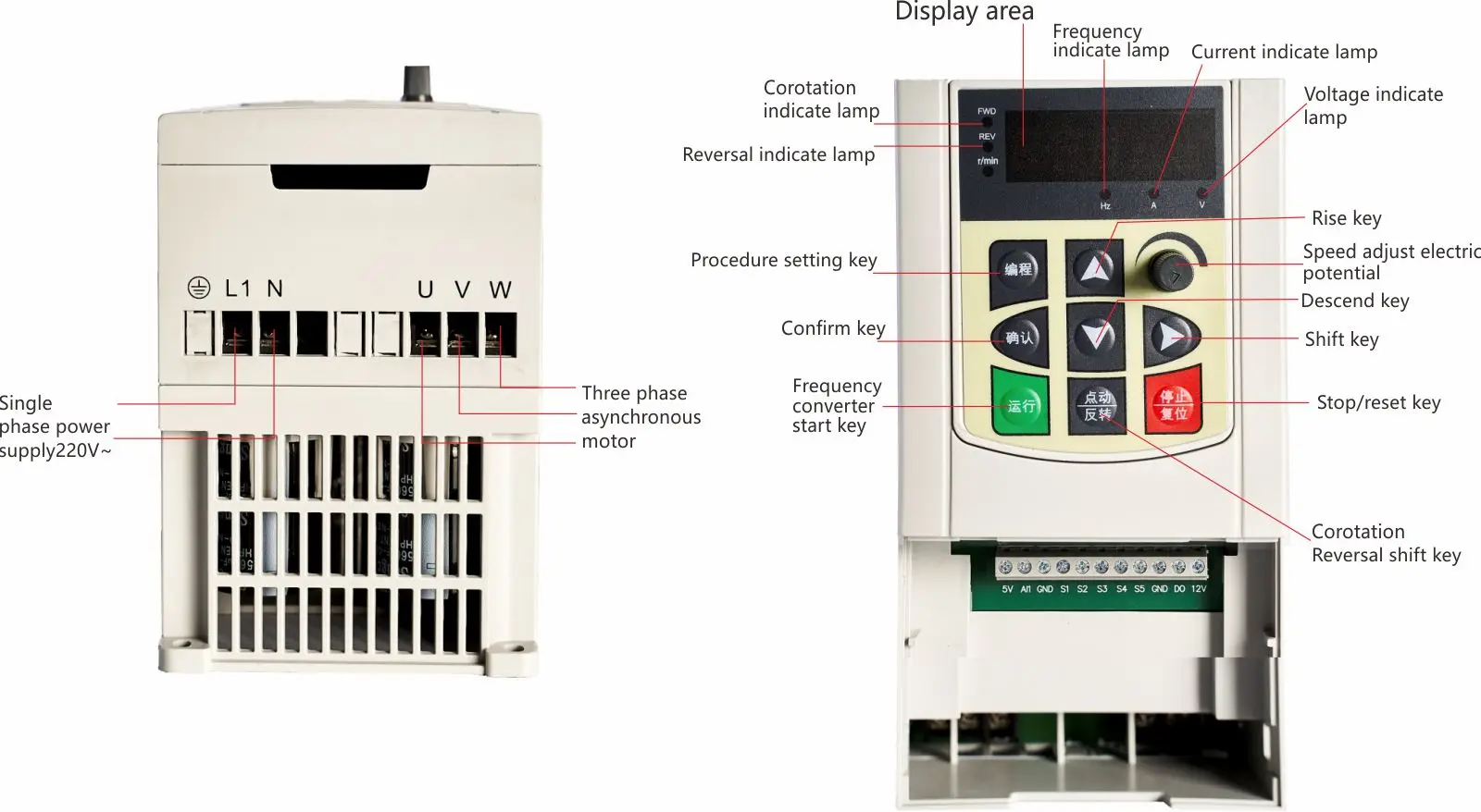 CE Factory Low Frequency Inverter Variable Frequency Drive Vfd UH Series 750W-2.2KW Input 220V 1Phase Output 220V 3Phase