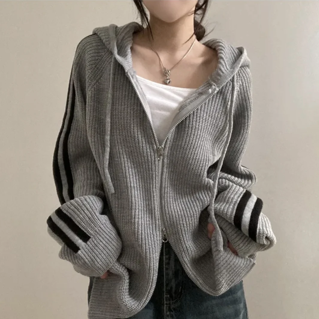 

Chic Simple Women's Sweater with Dstring Hood Loose Long Sve Top Ele Quali Small Size Friendly Faionable