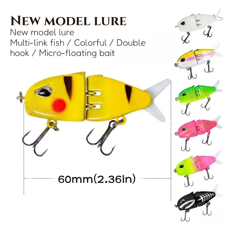 Angelköder Swimbait Langsam Sinkender Mehrteiliger Köder 60mm 6,5g für Barsch, Forelle, Raubfische mit Realistischen 3D-Augen aus PVC-Material, Harte Crankbaits