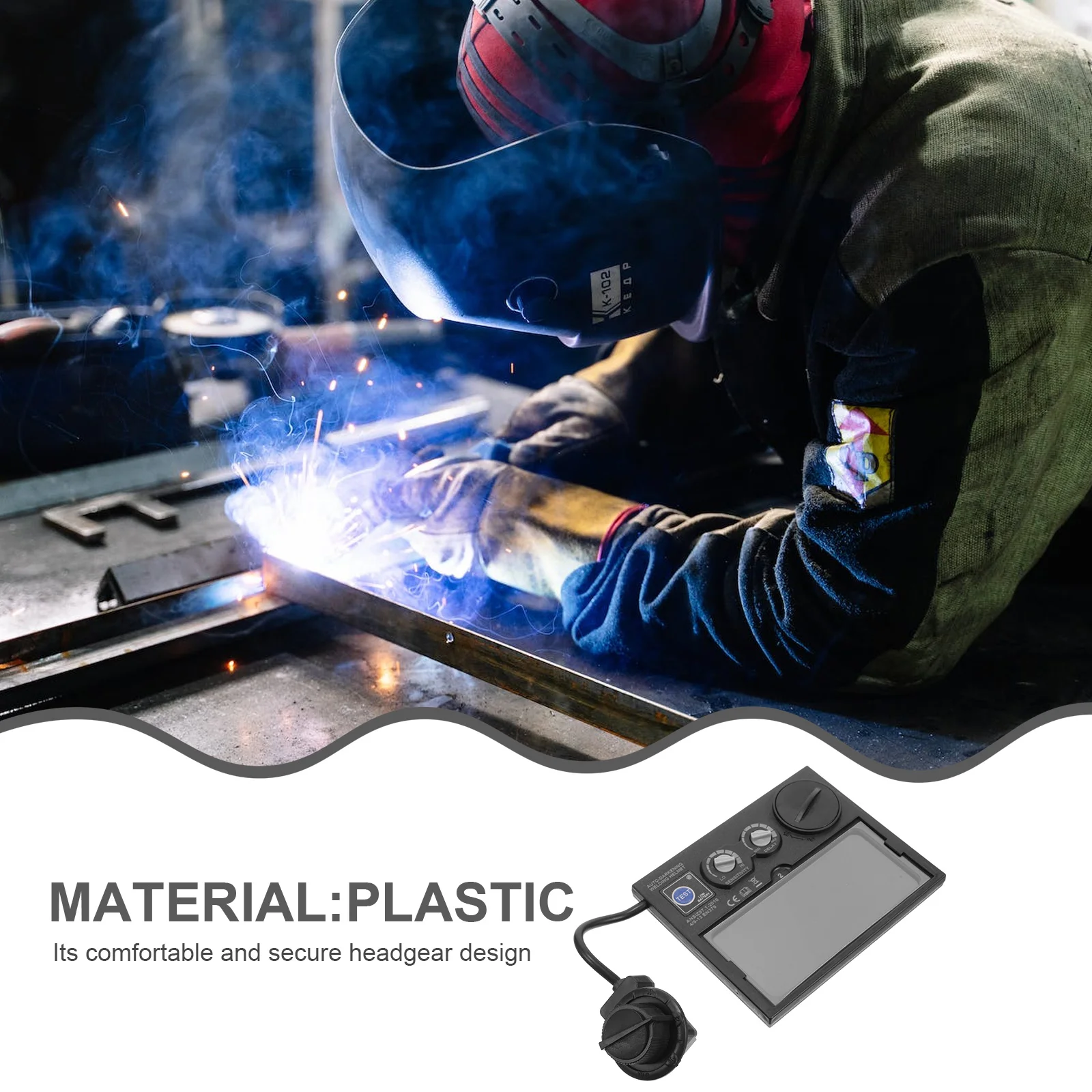 Lente oscurante automatica Occhiali in plastica Equipaggiamento protettivo Saldatrice da lavoro Cappuccio per saldatura con lenti camaleonte con controllo automatico