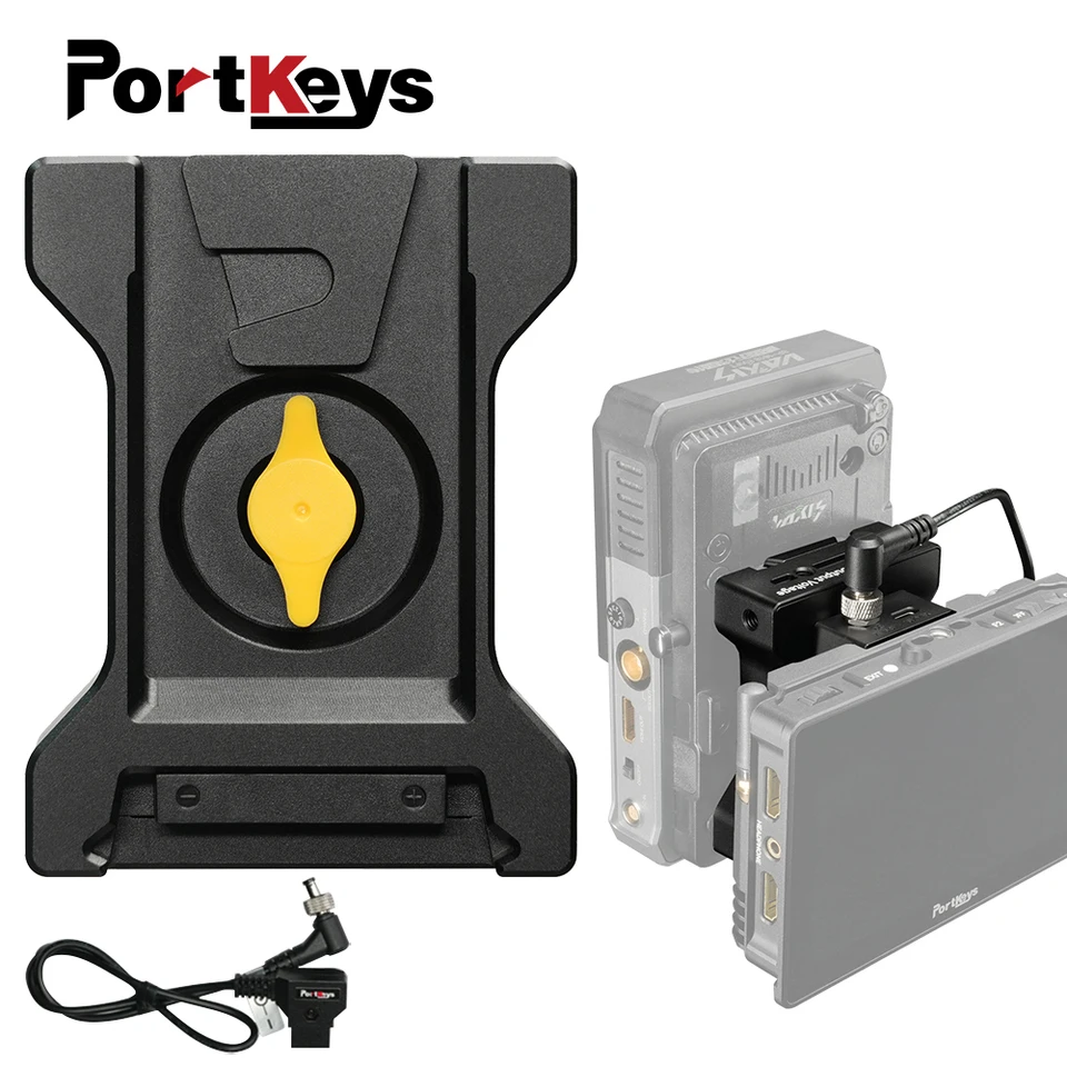 Portkeys BD3 BD4 V-Lock Mount Battery Plate Adapter Power Supply Splitter Adapter with Belt Clip for Camera Photography Monitor