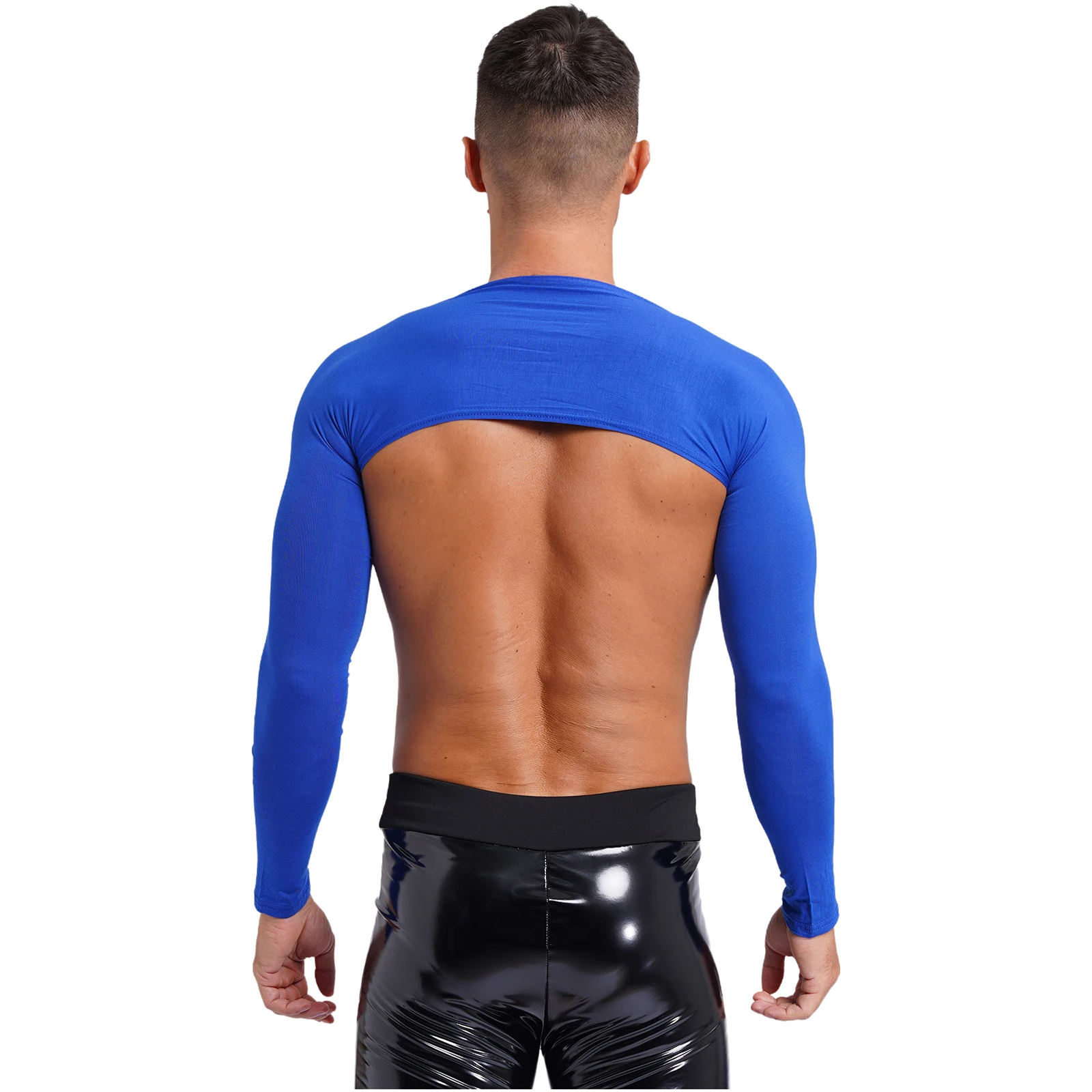 Men Open Front Half Crop Top Solid Long Sleeve Cardigan Bolero Shrug Tops Muscle Arm Sleeves Workout Sports Gym Tops Clubwear