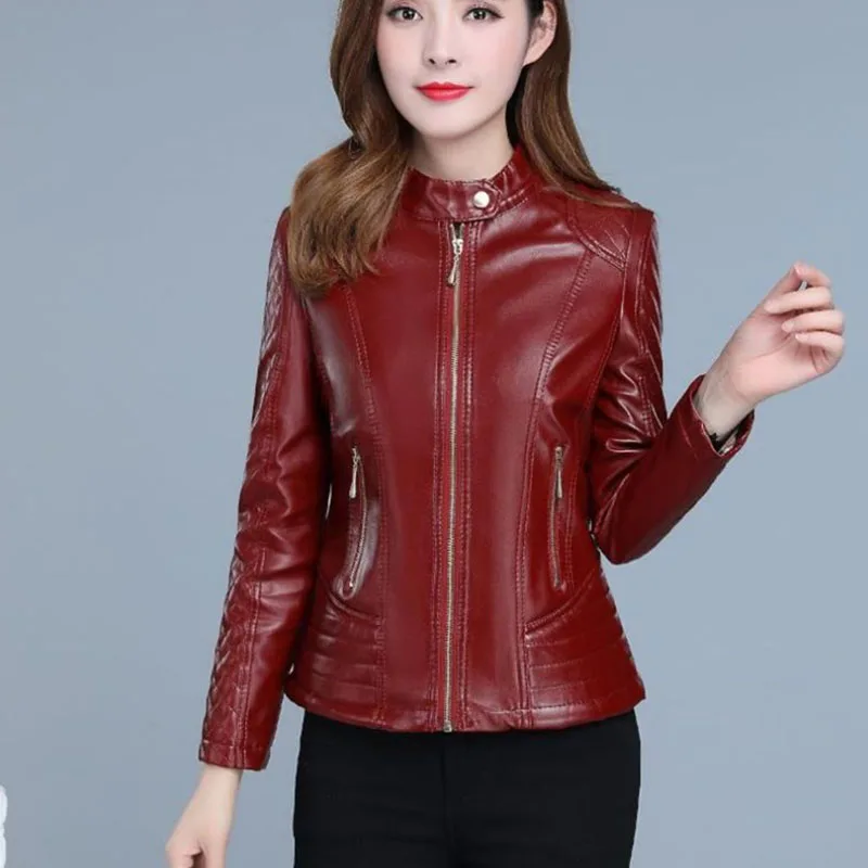 2025 Spring Autumn Women Short Leather Coat  Female Long Sleeves PU Leather Jacket Ladies Large Size 4XL Faux Leather Outcoat