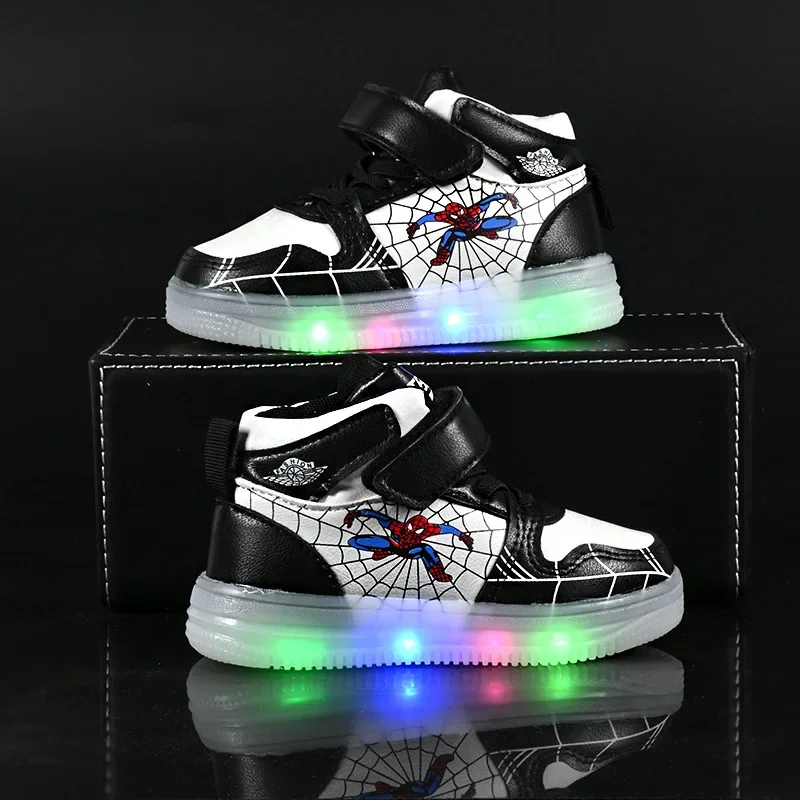 Disney Children\'s Led Light Shoes Fashion Aoger Spiderman Boys Sneakers Girls Cartton Casual Shoes Breathable Kids Sport Shoes