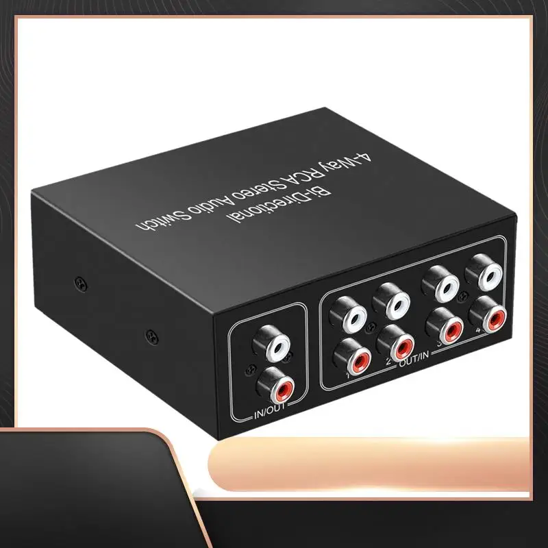 

4-портовый двунаправленный аудиопереключатель R L RCA, поворотный аудиопереключатель Plug and Play, аудиоразветвитель для ТВ, игровая консоль, прочный