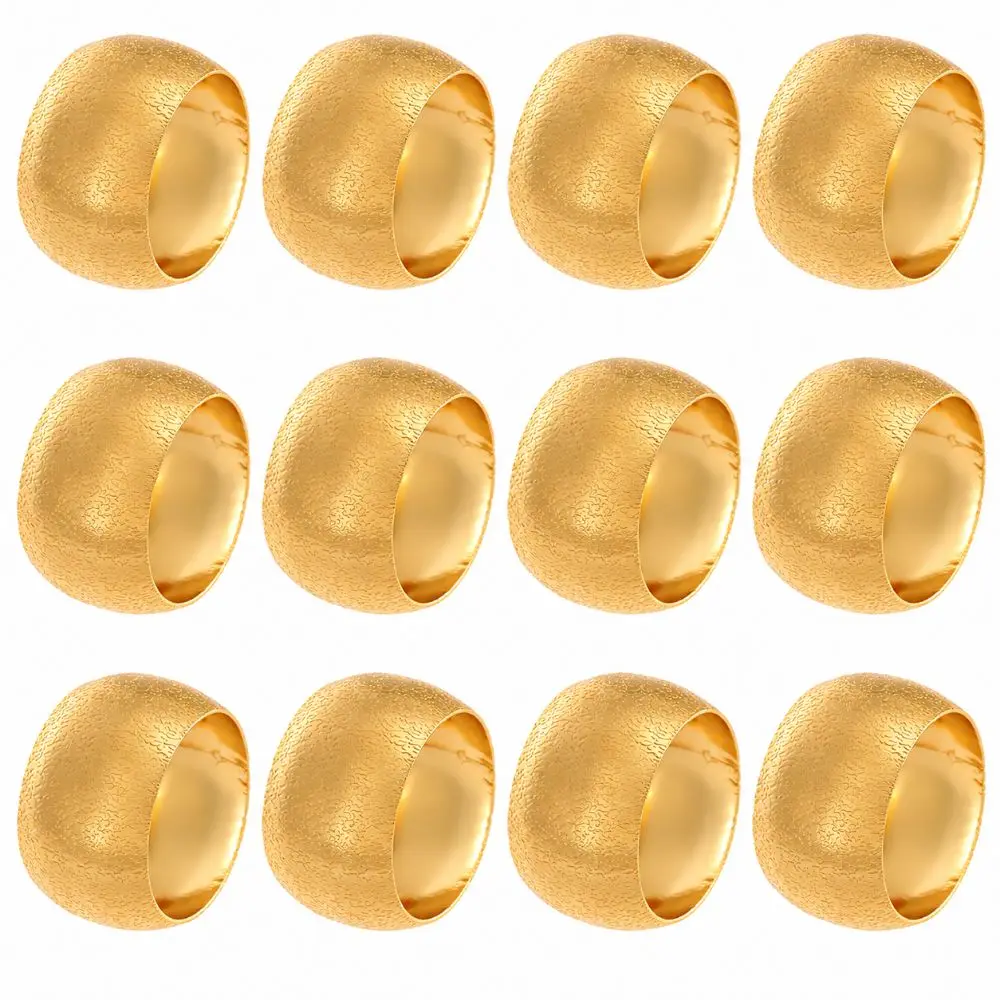 12Pcs Gold Color Napkin Rings Textured Surface Simple Design Napkin Holders 4.5cm Outer Width Iron Metal Table Napkin Rings