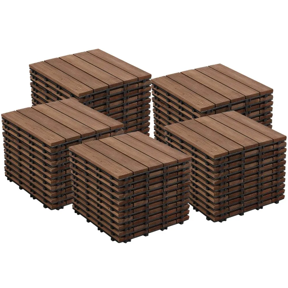 

55pcs Patio Deck Tiles Interlocking Wood Composite Deck Wooden Flooring Deck Tiles 12 x 12in Fir Wood for Indoor Outdoor Use