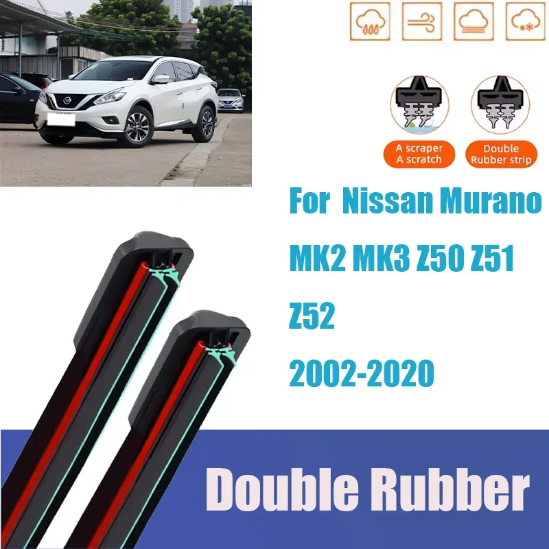 

For Nissan Murano MK2 MK3 Z50 Z51 Z52 Front Windshield Wiper General Autos Multifunctional Double Rubber Clean Acessories Mute