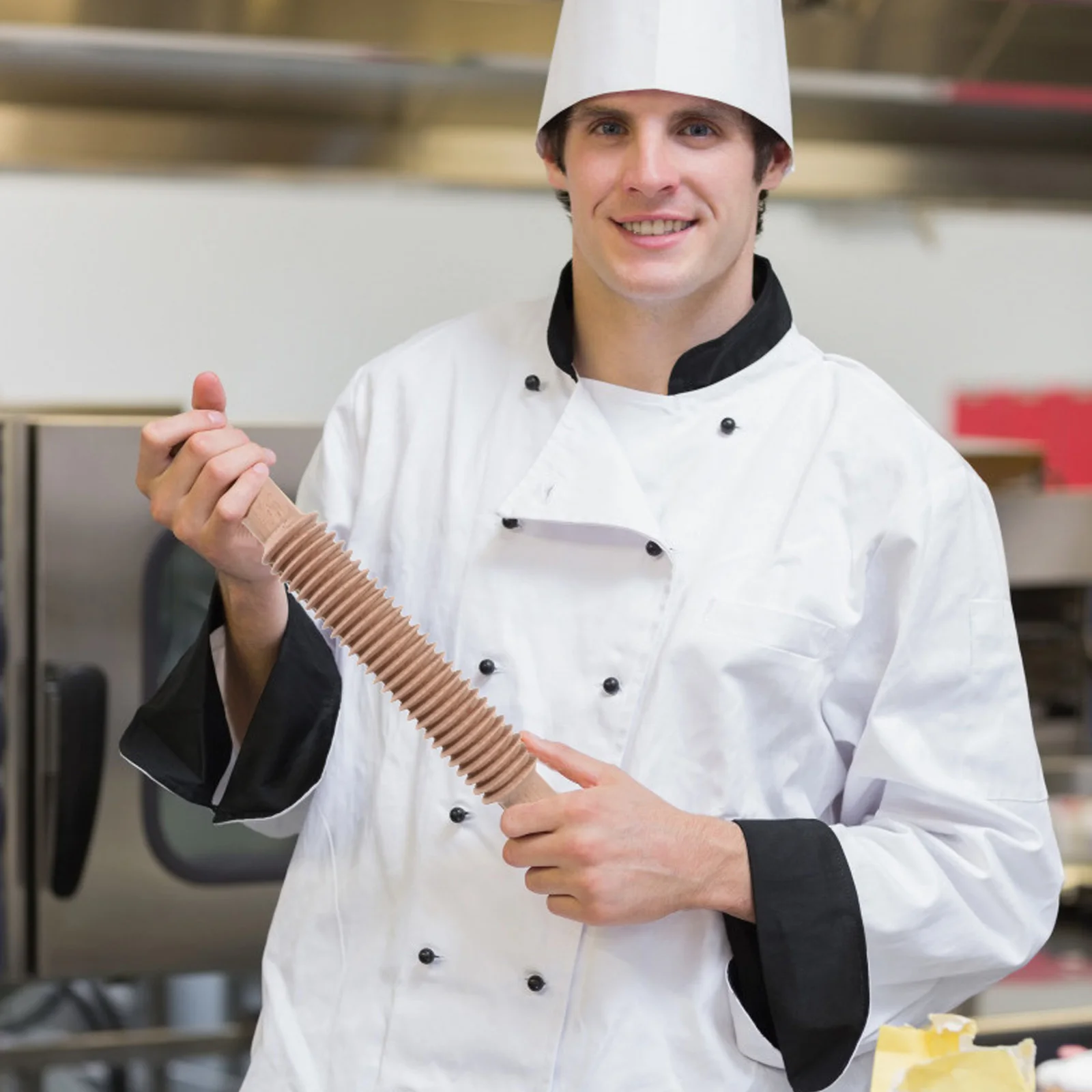 

1Pcs Wooden Rolling Pin Screw Thread Design Perfect for Noodles Home Use Dough Baking Roller