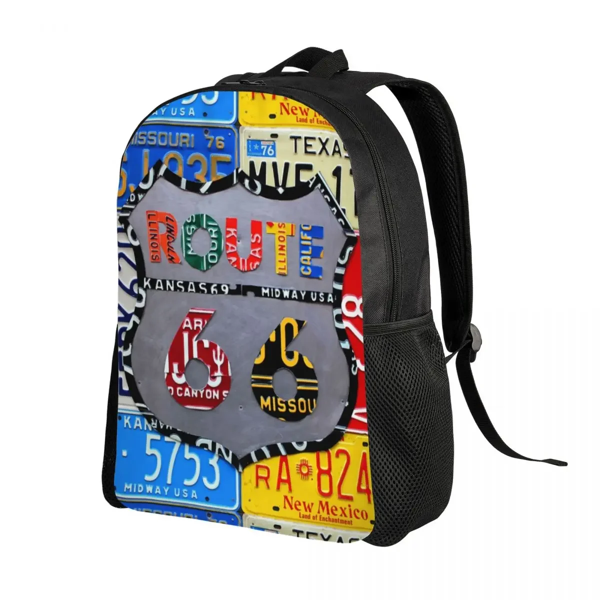 Personalized Main Street Of America Backpack Men Women Casual Bookbag for School College Route 66 License Plate Art Bags