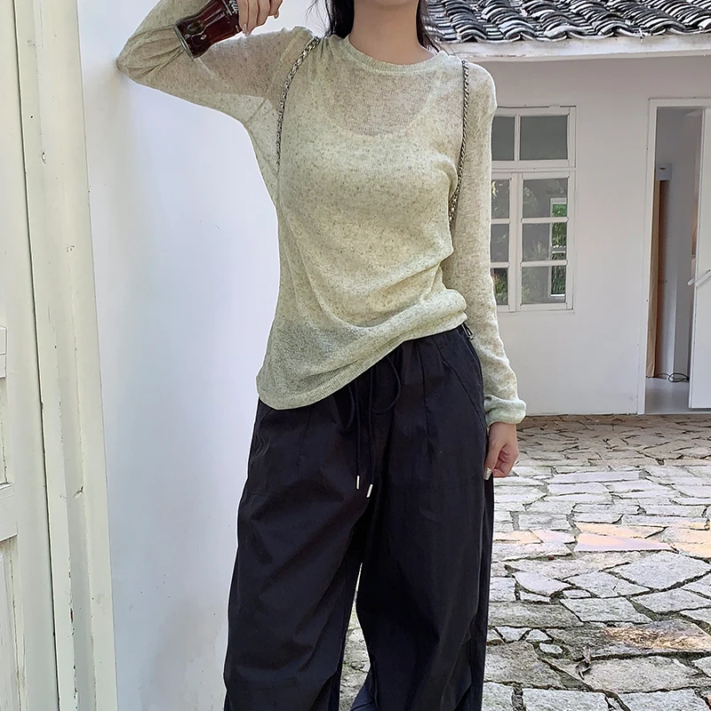 Women Long Sleeve Tops Casual Solid Color Loose Pullover Sun Protection Blouse for Club Streetwear Aesthetic Clothes