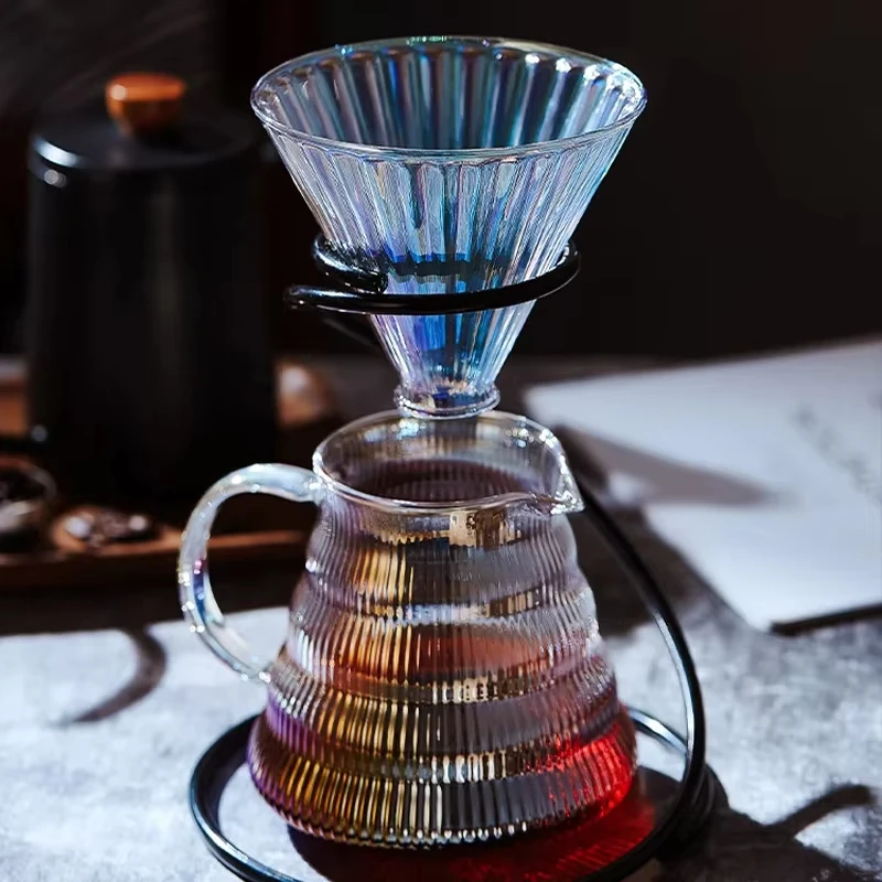 

Colorful Pour Over Coffee Set Dripper Coffee Server Filter Glass Funnel Drip Coffee Maker Brewing Cup with Wooden Holde