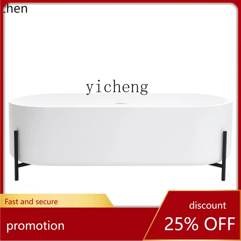 

ZML integrated Qimei stone oval with tripod bath hotel couple double artificial stone household bathtub