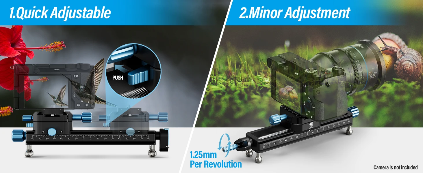 SIRUI MS18 Stativ-Makro-Fokusschiene, Schnellverstellbare Nah- und Makrofotografie Präzisions-Fokusschiene 360° ° Drehbarer Kopf – Detail 2