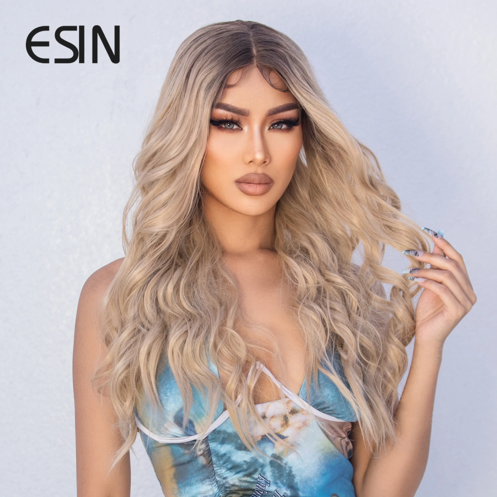 ESIN Synthetic Long White Blonde Lace Front Wig Long Blonde Curly Wigs for Women Natural Glueless Wigs for Daily Use