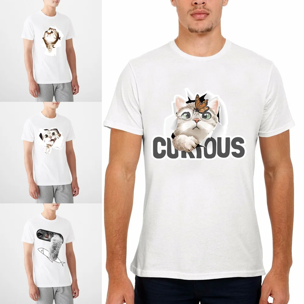 

T Shirt Men's Round Neck Short 2022 Sleeve Simple Cat Printing Summer Fashion Casual Boy T-Shirt Top Tee