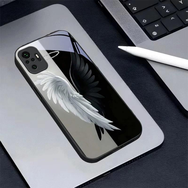 Angel Half Devil Wing Black Glass Phone Case For Redmi Note 14 Pro+ 13 Pro 8 9S 12S 10 Pro 11 13C 14C 12 13 8T A3 5G Black Cover view 5