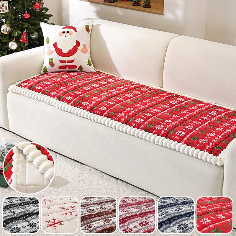 

Christmas Winter Plush Sofa Cover Thickened Non Slip Universal Fit Anti Slip Mat for Living Room Couch Protection Home Decor