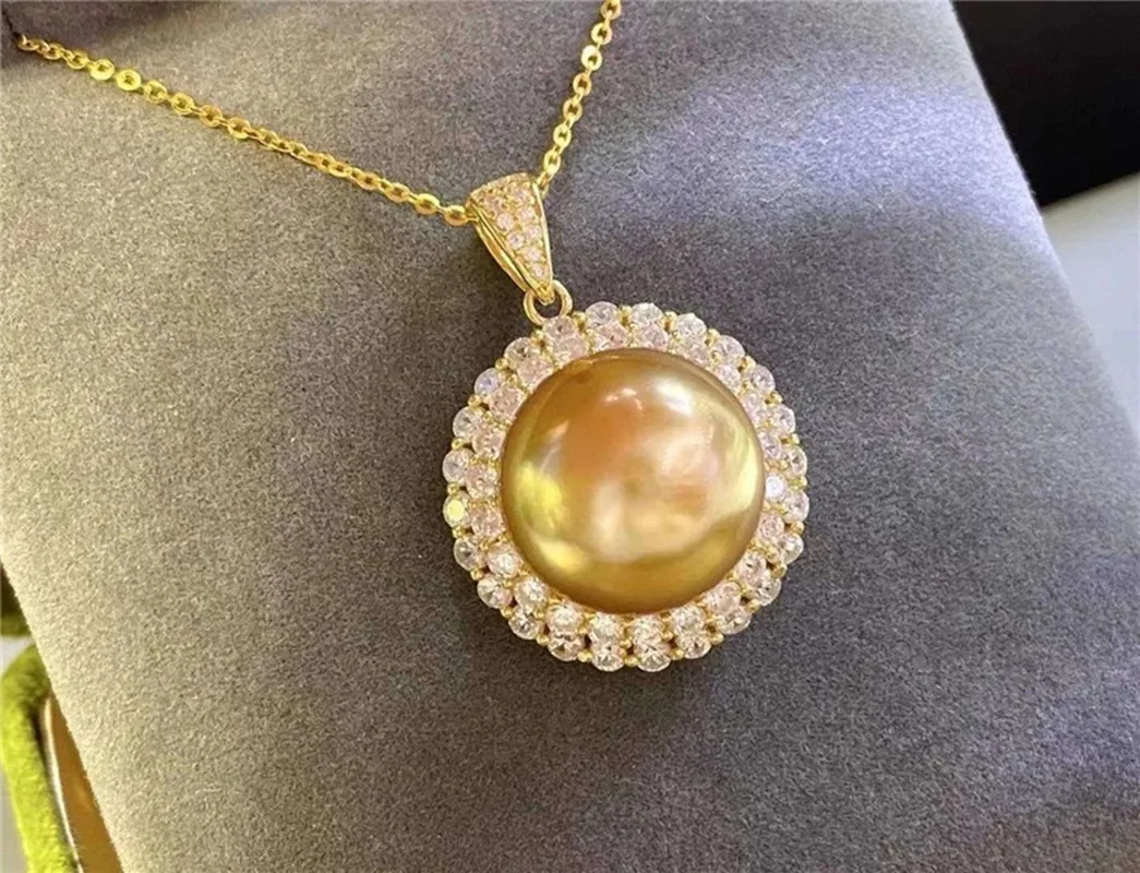 Designer 12-13mm South Sea Pearls Pendants 18K Classic Golden Pearl pendants  Christmas present 080338