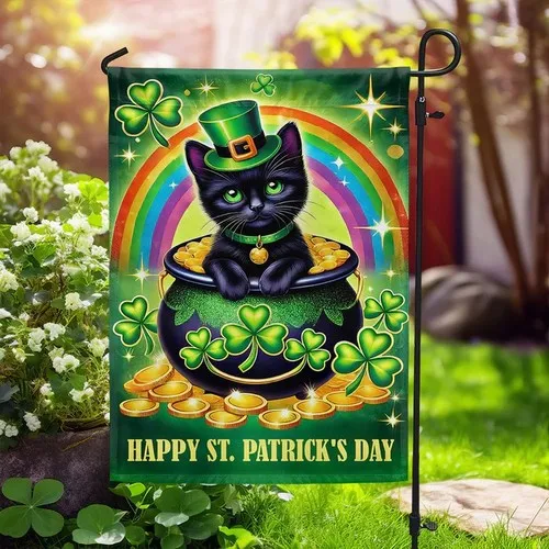 Black Cat Happy St. Patrick's Day Flag Graden Flag XXH LLP LLX uui