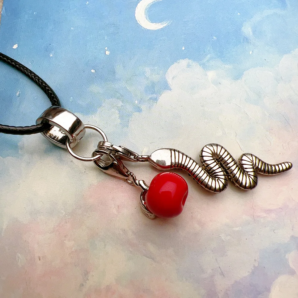 Snake and Red Apple Necklace New Fine Jewelry Europe 925 Sterling Silver Romantic Gift For Women