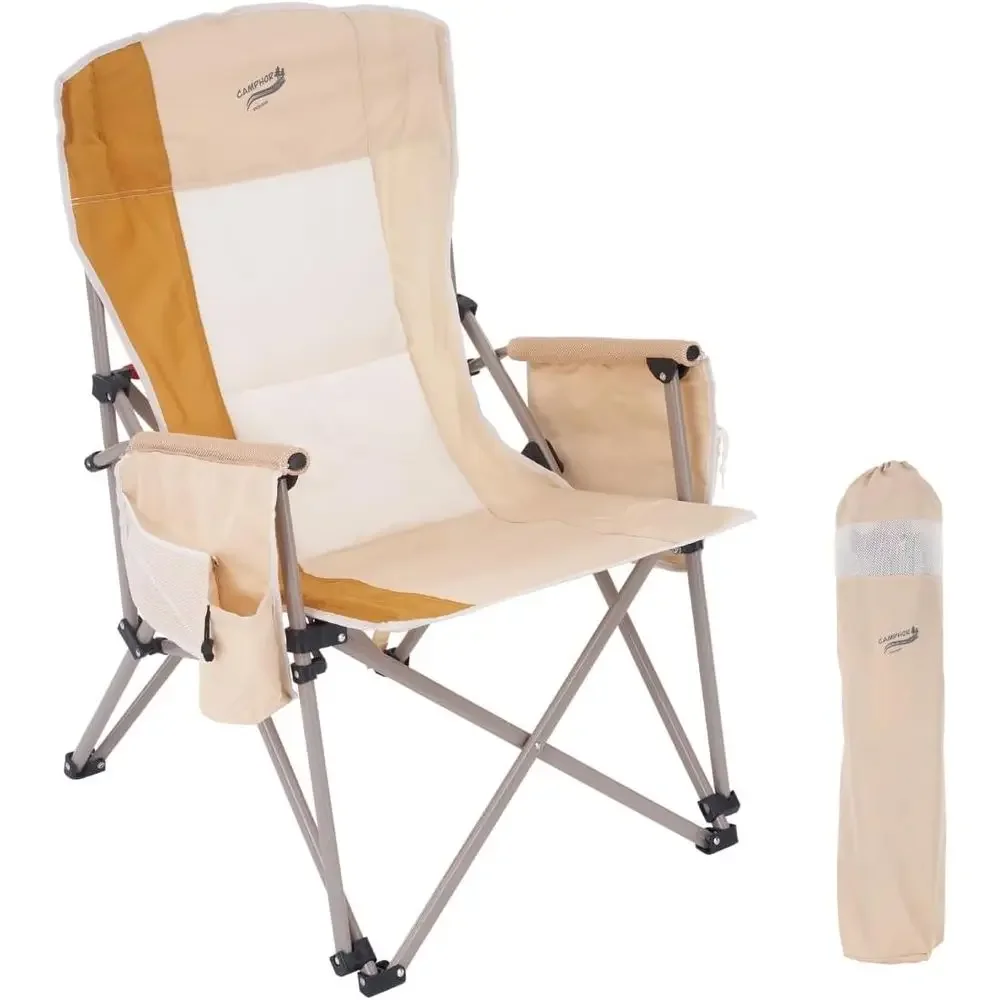 

Sturdy Padded Folding Camping Chair for Adults - Outdoor, Beach, Lawn, Hunting, Fishing, Beige, Supports 400 lbs