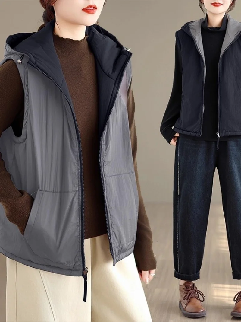 الشتاء سترة و صدرية المرأة مقنعين سترة 2025 جديد فضفاض تنوعا مزاجه معطف القطن خفيف الوزن W1114