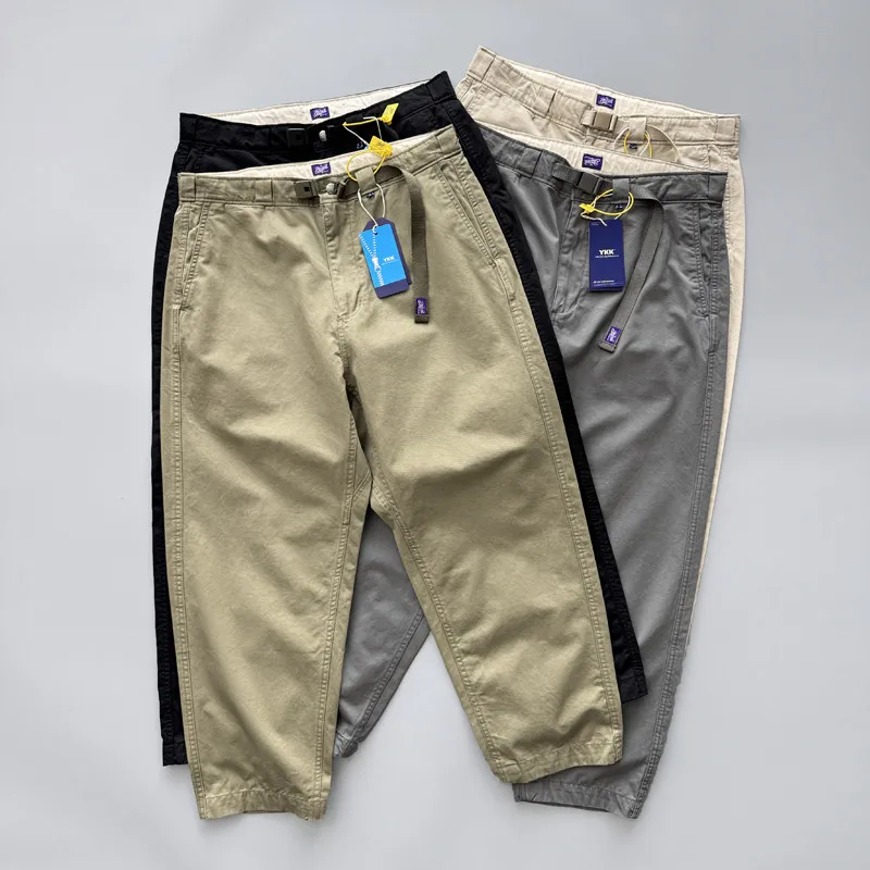 

Japanese Trendy Work Pants for Men Lightweight Slim Tapered Men's Casual Trousers Spring Summer 100% Cotton Loose Wide-Leg Pants