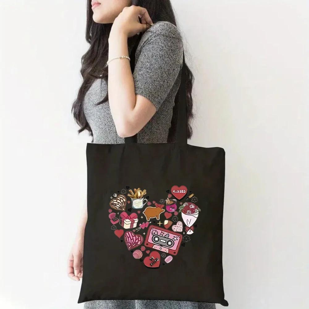 

Elote, Heart and Churro "I Love You" Canvas Tote Bag, Cute Mexican Food Valentine's Shoulder Bag