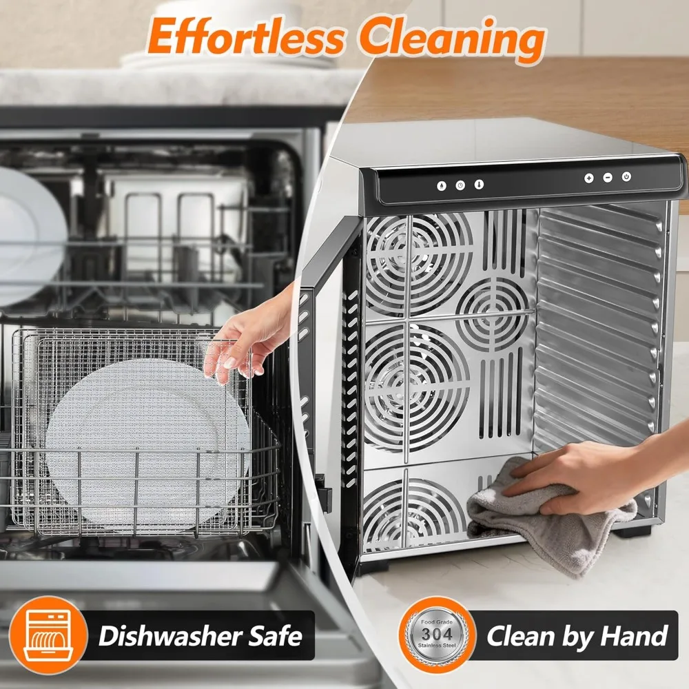 เครื่องอบแห้งอาหารสแตนเลส 12 ชั้น - ความจุขนาดใหญ่ 12.6 ตารางฟุต สำหรับอาหารและเนื้อแห้ง, เครื่องอบผลไม้ 1300 วัตต์