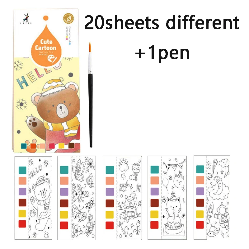 Draagbare kinderen aquarelboek 20 vellen gouache graffiti foto 1 pen kleurwater tekening boeken set kinderspeelgoed