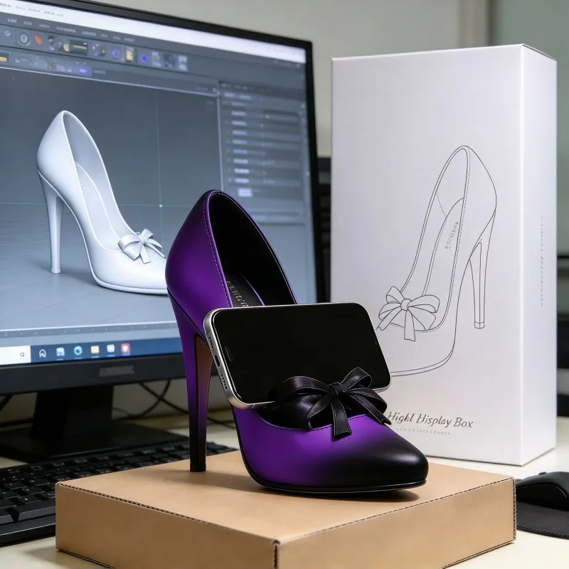 3D Printed High Heeled Shoe Phone Stand Creative Tabletop Ornament Home Office Desktop Fashion Decor Model