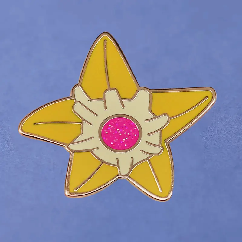 Pokemon Glitter Cartoon Starfishs Hard Enamel Pin Video Games Collectable Badge Kawaii Shiny Staryu Lapel Backpack Pins