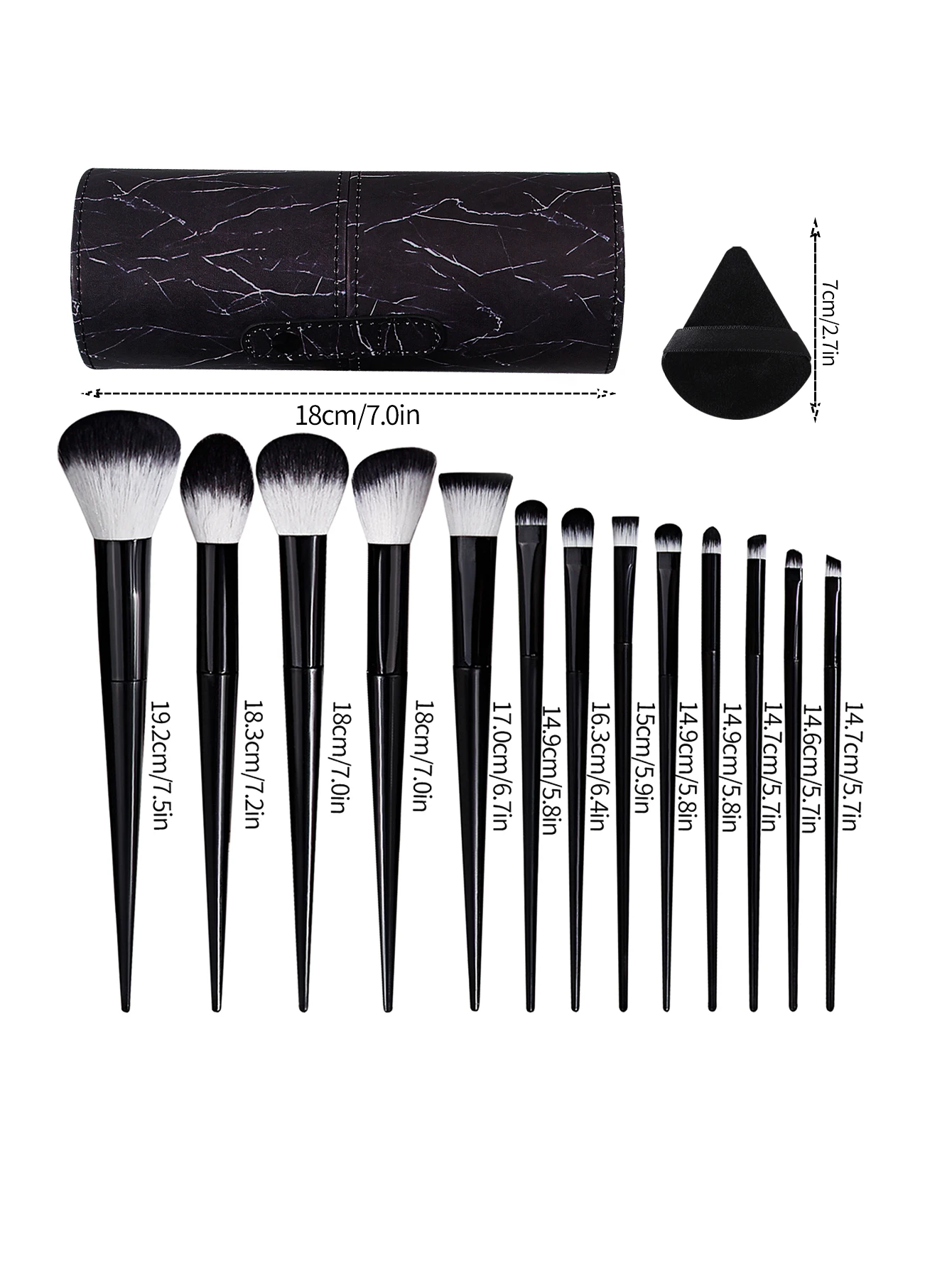 16PCS 하이 엔드 블랙 메이크업 브러쉬 세트, 부드러운 강모 블러쉬 브러쉬, 아이 섀도우 브러쉬, 컨투어링 브러쉬, 스펀지 파우더 퍼프, 보관 버킷