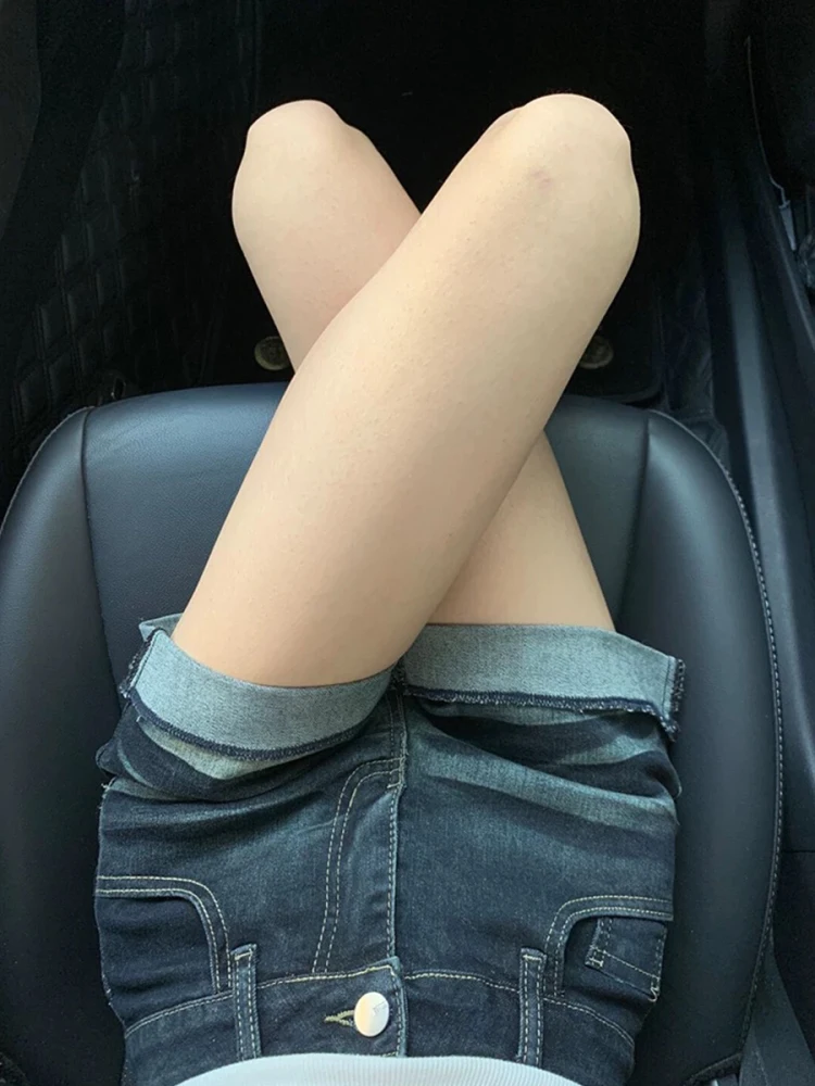 夏の女性のためのレトロなアメリカン スタイルのデニム ショート パンツ薄いフィット ハイウエスト痩身ディープ ブルー弾性ストレート レッグ ホット パンツ