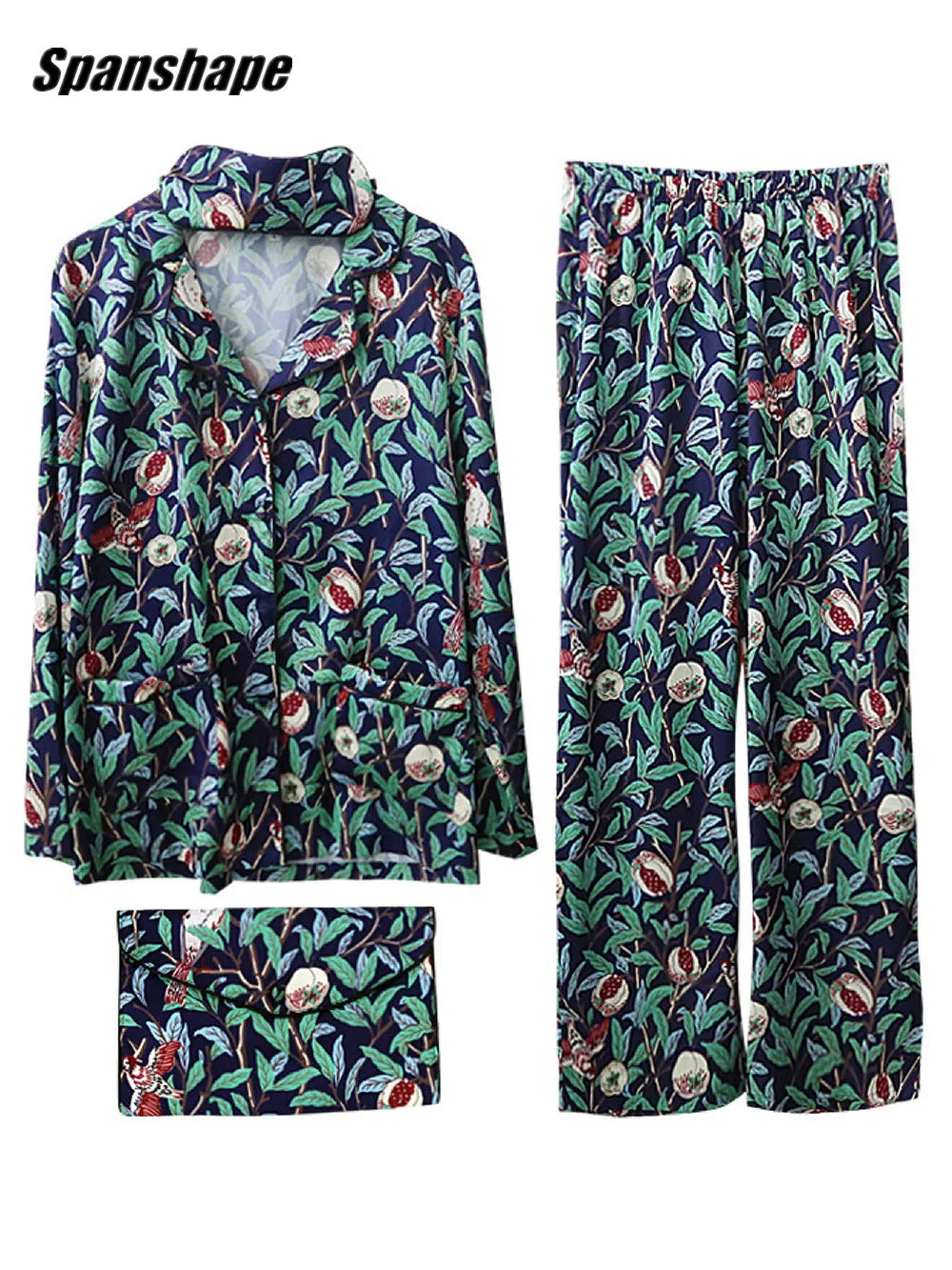 

Silk Satin Pajamas Suit Womens Spring Summer Long Sleeve Top Pants Soft Sexy Homewear Floral Pijama Nightshirt ouc313
