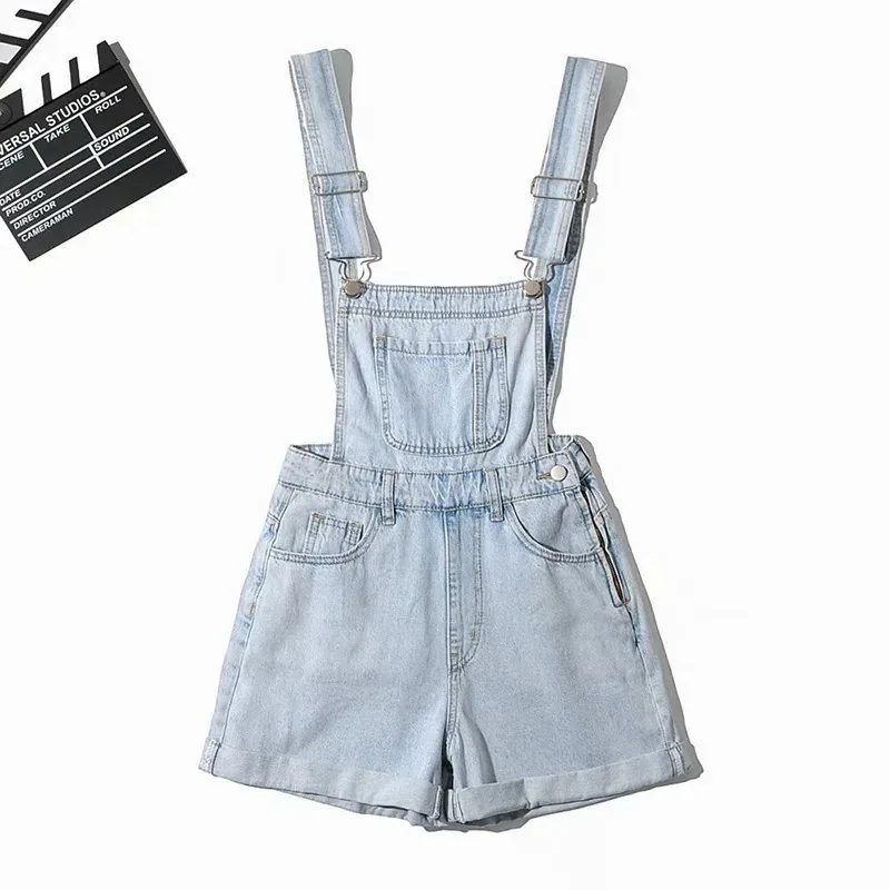 2024 Summer Korean Student Versatile Denim Backstrap Shorts Women Wide Leg Playsuits Loose Rolled Rompers Girl Jumpsuit Overalls