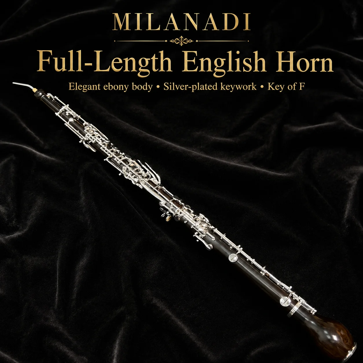 MILANDI English Horn ebony wood Alto Oboe F Key Silver plated Keys Woodwind cloth plush velvet lined with Gloves Case