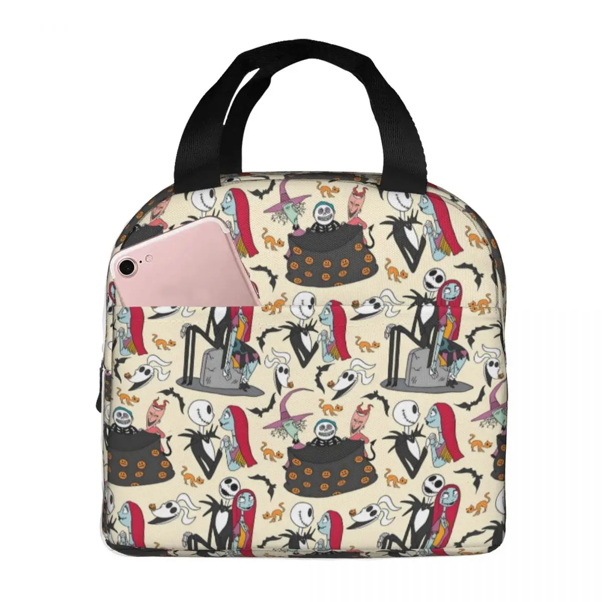 

Термосумка для обеда с изображением черепа Джека Скеллингтона, героя аниме-фильма «Кошмар перед Рождеством», герметичная, с термоизоляцией, для еды