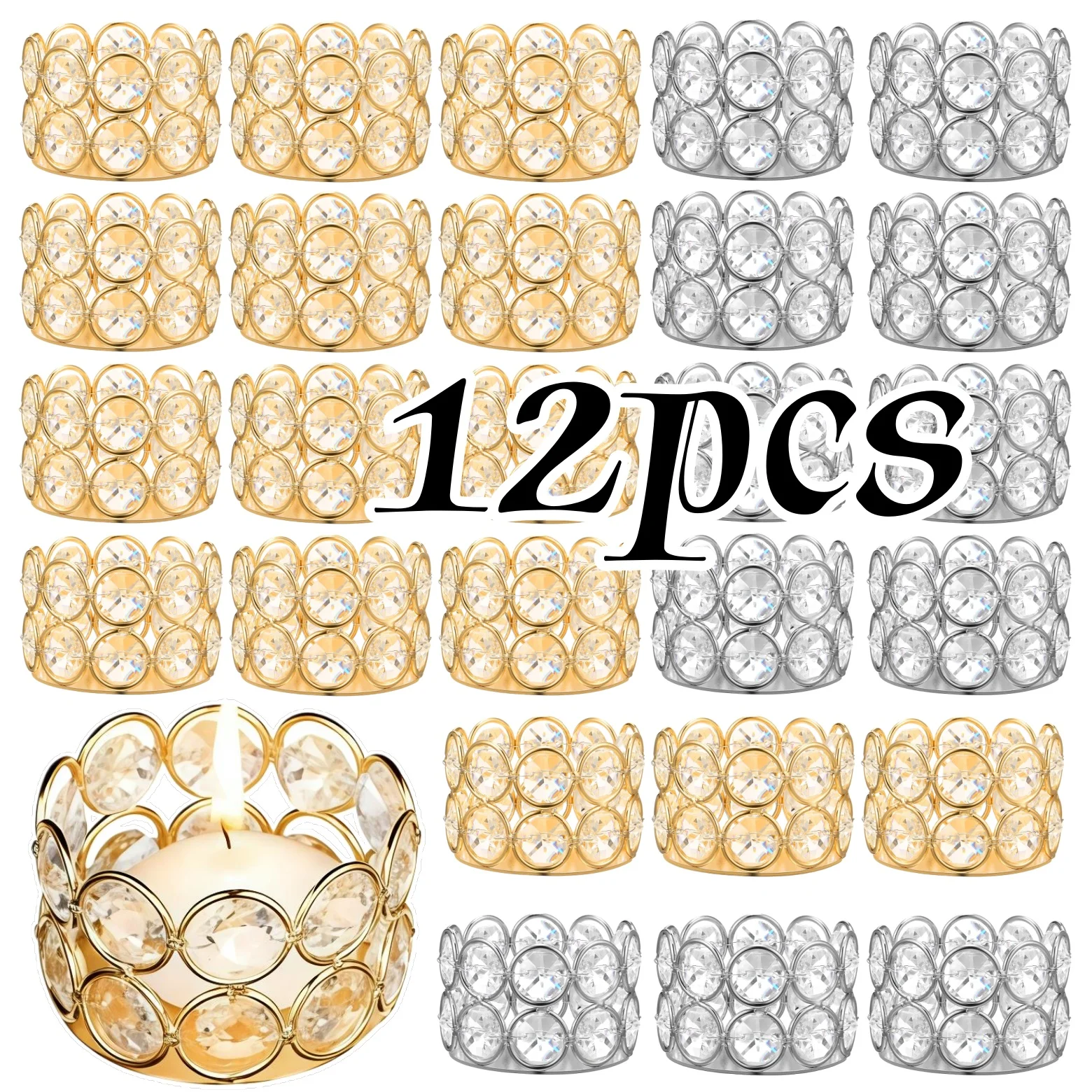 2/12pcs Crystal Tealight Candle Holder Elegant Candlestick Table Centerpieces for Wedding Halloween Christmas Holiday Decor Gift