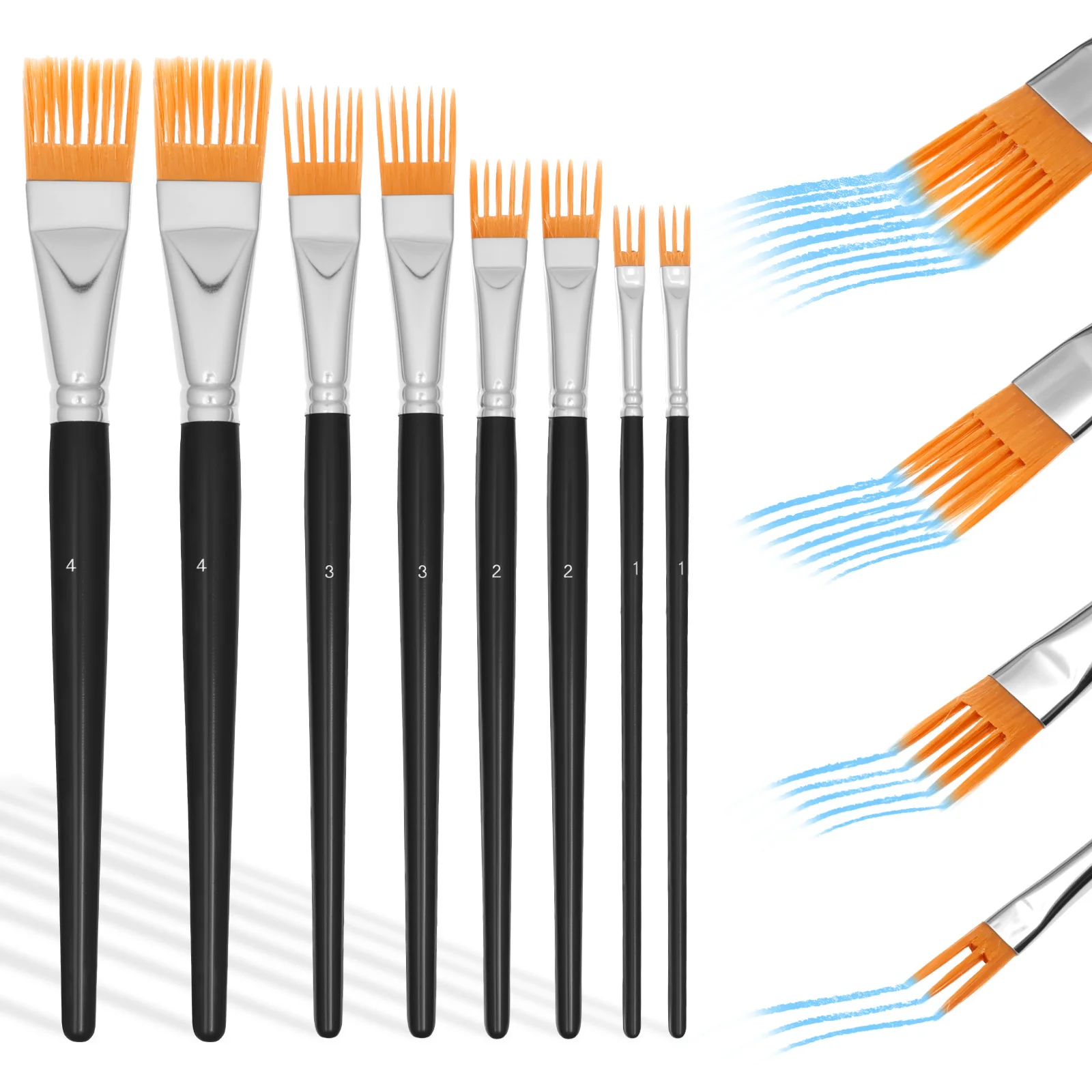 8/4-teiliges gezahntes Pinselset mit Nylonborsten, Künstlerpinsel-Set für Aquarell, Öl und digitale Malerei