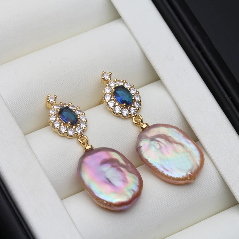 

Real Original Freshwater Big Baroque Pearl Earrings, Gold Plated Natural Pearl Earrings Wife Mother Day's Gift White Purple