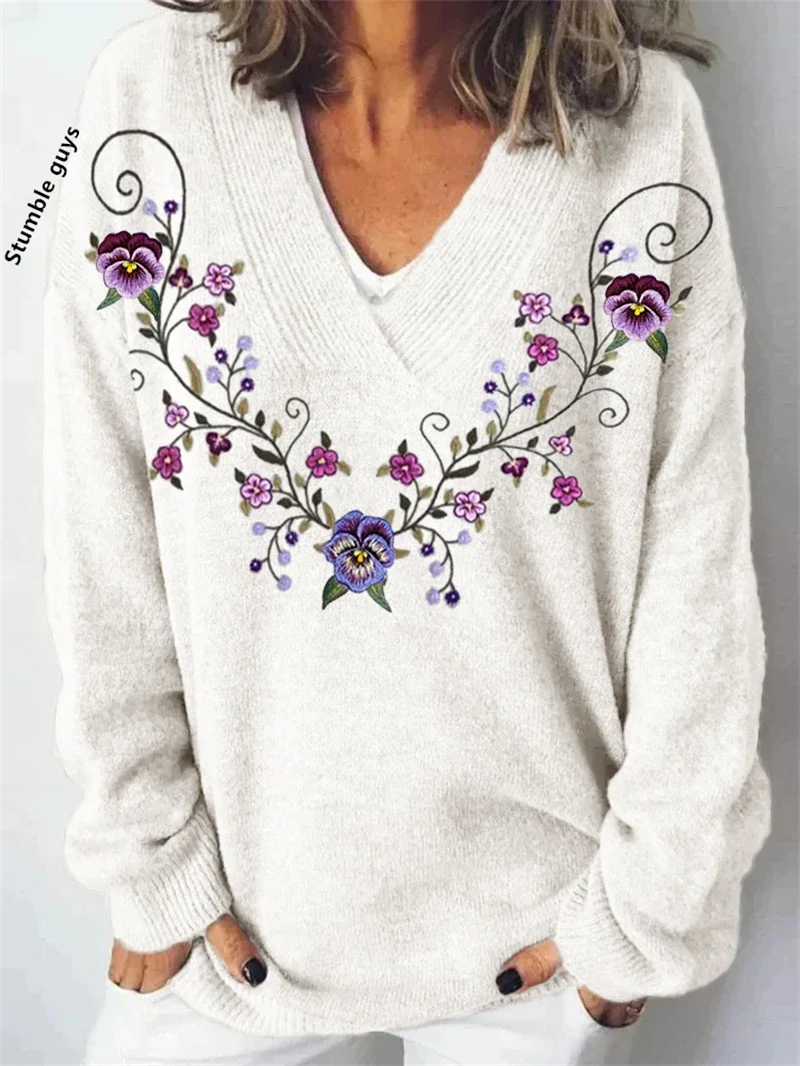 المرأة الخريف الشتاء عيد الميلاد سترة الموضة عادية الأوروبية الأمريكية الدافئة الغزلان الكلب ثلج طباعة Y2K متماسكة الأعلى #3